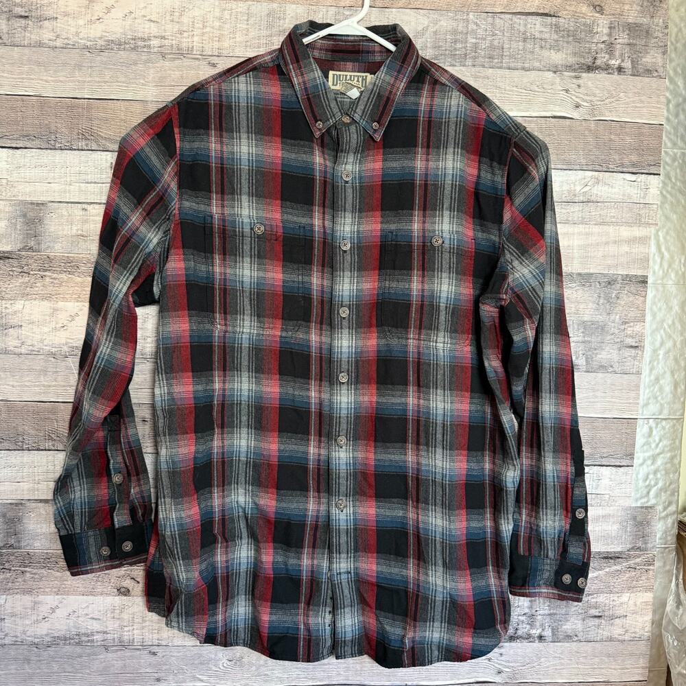 Duluth Trading Flannel Shirt Mens 2XLT Slim Red Blue Plaid Button Up